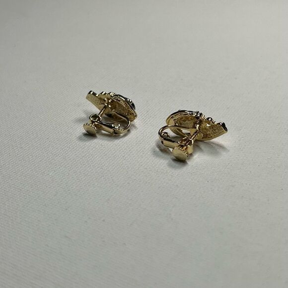 Vintage Gold-Tone Stud Screwback/Swing Earrings W/ Rhinestones - Picture 3 of 8
